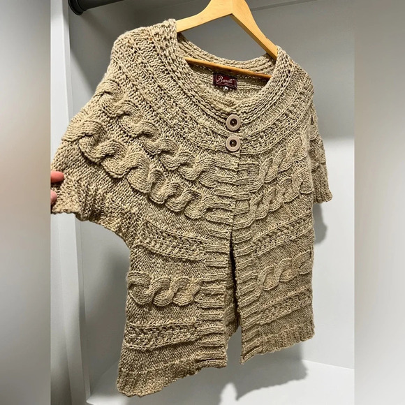 Vintage Berretti Made in Italy Open Knit Tan Gold Metallic Cardigan Medium - Picture 3 of 8